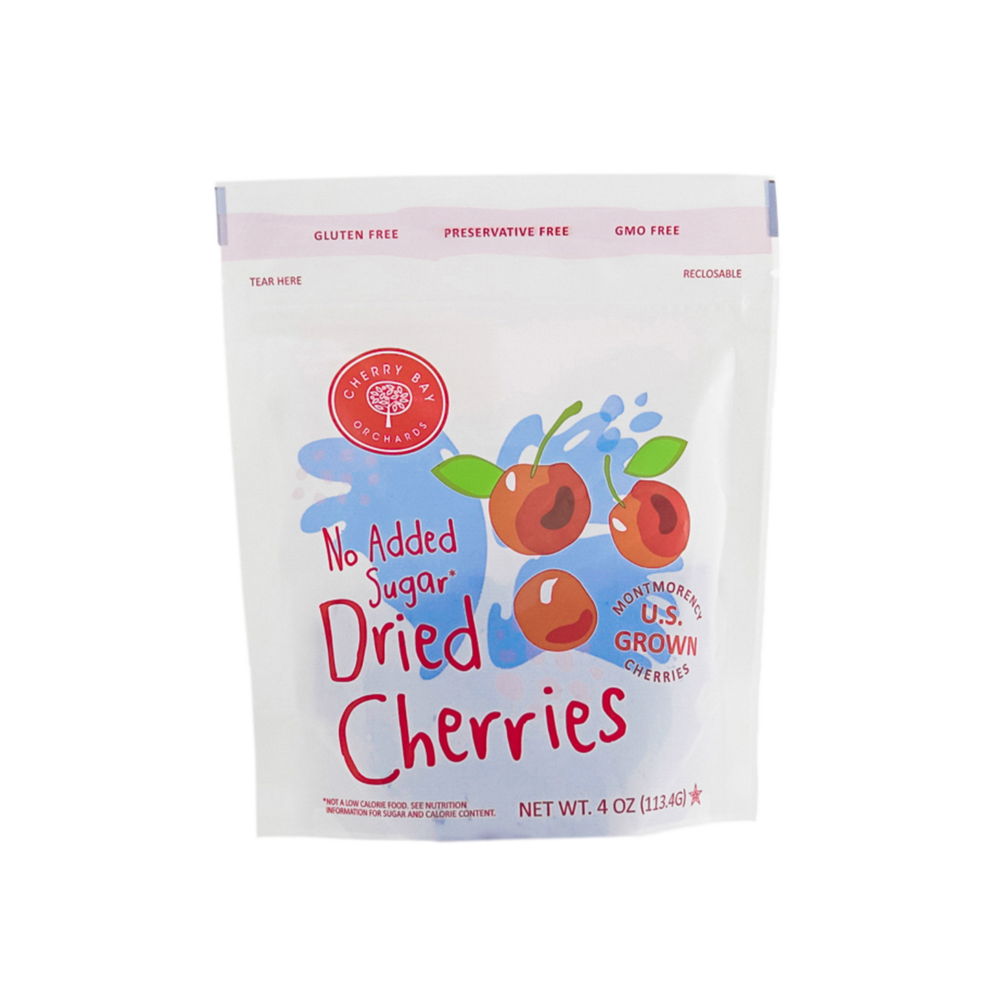 No Added Sugar Dried Montmorency Cherries - case of 6 - 4 oz resealable bags